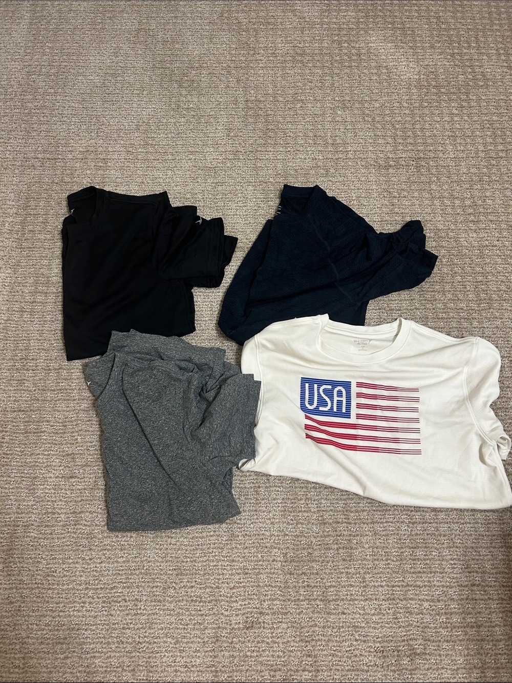 USA Flag Graphic Tee + 3 Neutral Old Navy Actice shirts
